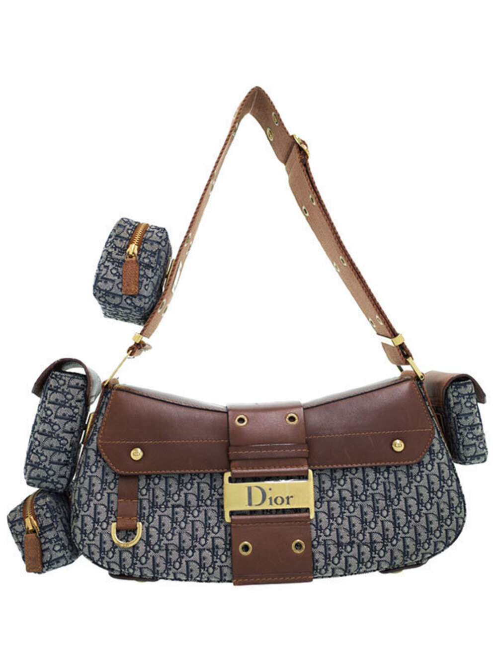 Christian Dior Blue Diorissimo Street Chic Columbus Bag John Galliano Brown